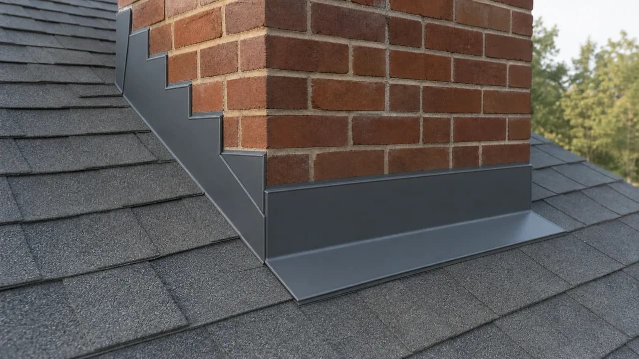 Photo of the same chimney after new flashing was installed